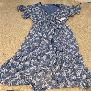 SO Blue and White Floral High Low Dress